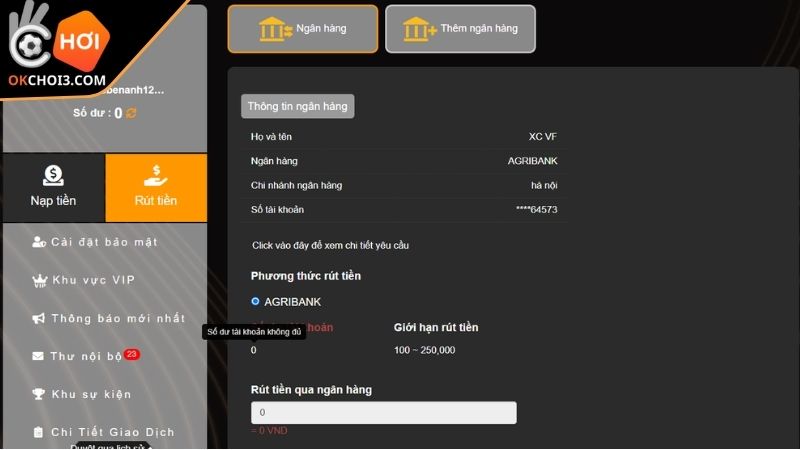 Nhập số tiền cần nhận